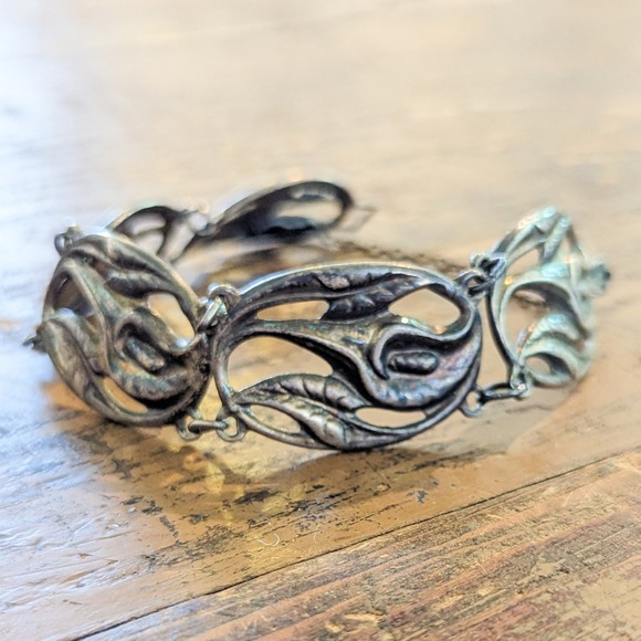 Vintage Danecraft Sterling Silver Calla Lily Bracelet w Added Chain Oxidized - Picture 5 of 13